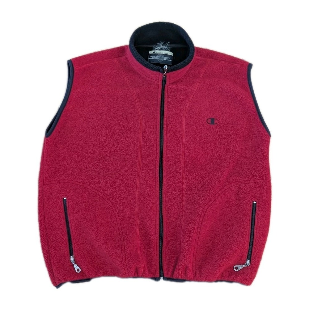 Vintage 90s Champion Red Fleece Vest Full Zip Pockets Mens M/L Gorpcore EUC